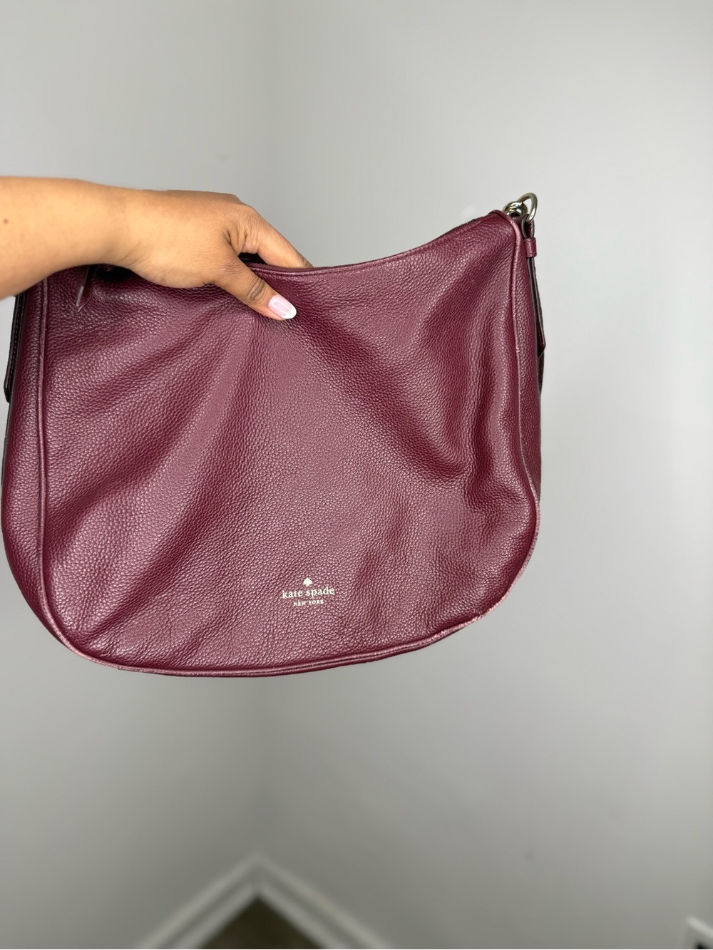 kate spade Pebbled Leather Shoulder Bag in Burgundy